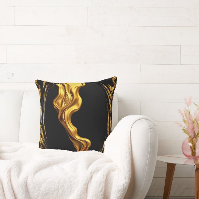 Opulent Swirl Liquid Gold Black Monochrome Christi Kudde (Soffa)