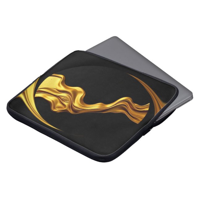 Opulent Swirl Liquid Gold Black Monochrome Christi Laptop Fodral (Framsida topp)
