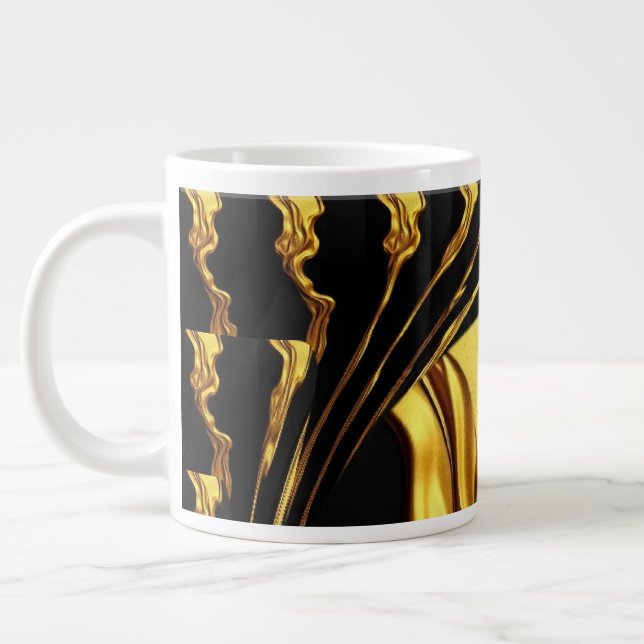 Opulent Swirl Liquid Gold Black Monochrome Design Jumbo Mugg (Vänster)