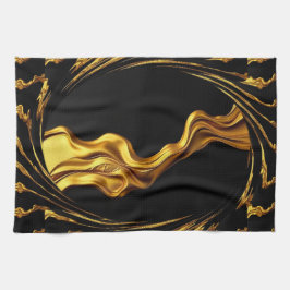 Opulent Swirl Liquid Gold Black Monochrome Design Kökshandduk