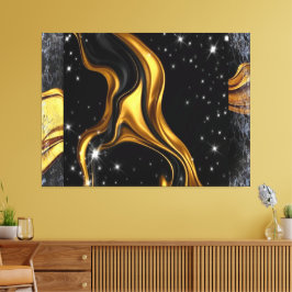 Opulent Swirl Liquid Gold Black Monochrome Designe Canvastryck