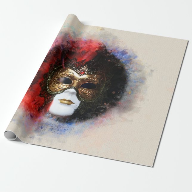Opulent venetiansk karnival Mask Wrapping Papper Presentpapper (Utrullad)