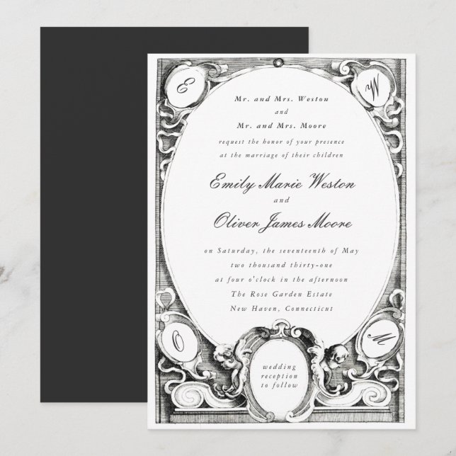 Opulent Vintage Frame Classic Formal Wedding Inbjudningar (Fram/baksida)