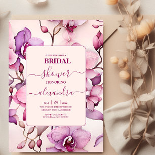 Opulent Watercolor Rosa Orchid Möhippa Inbjudningar