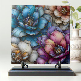 Opulenta Blommar med Guld-dekortecken Kakelplatta