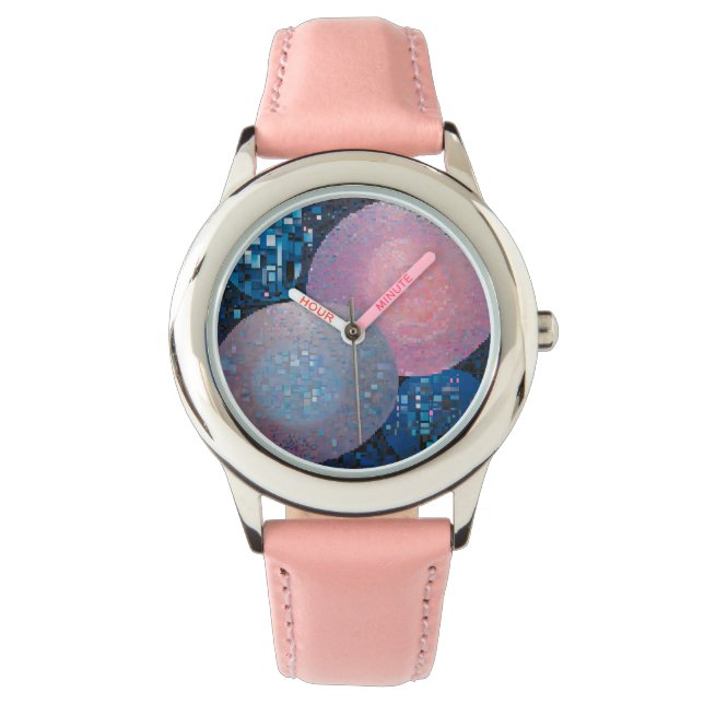 Opulenta Ovaler: Blå och Rosa i Abstrakt Armbandsur (Framsida)