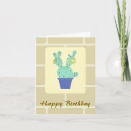 Opuntia Cactus and Wall Bricks Birthday Card Kort