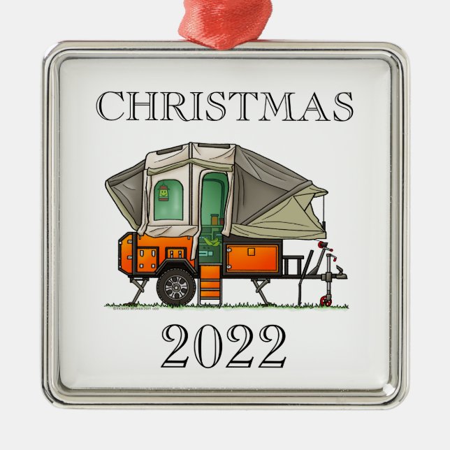 Opus Pop Up Camper RV lycklig-videokamera Metall O Julgransprydnad Metall (Framsidan)