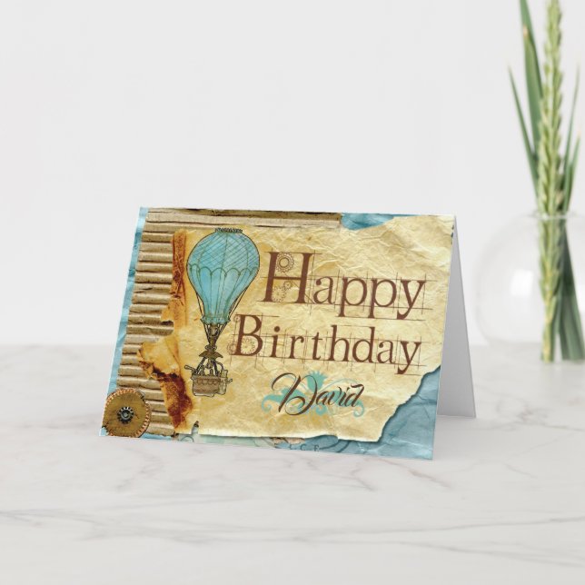 Opus Posh Steampunk Balloon Personlig Birthday Kort (Framsida)