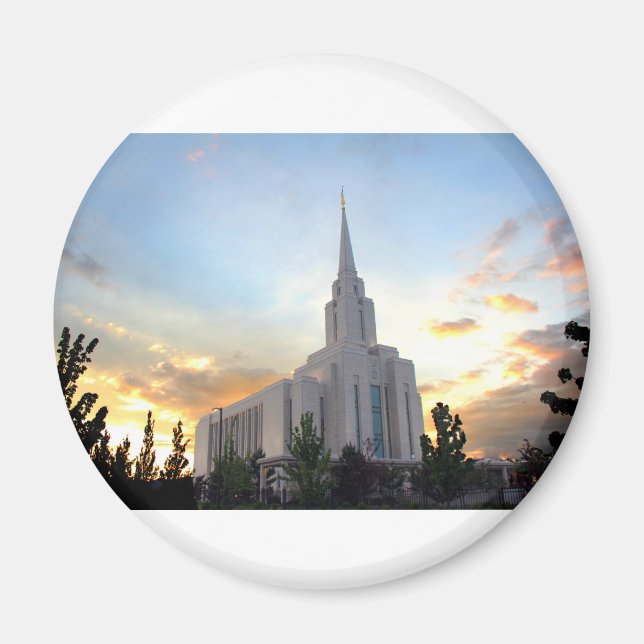 Oquirh Mountain LDS Utah Temple sunset Magnet (Framsidan)
