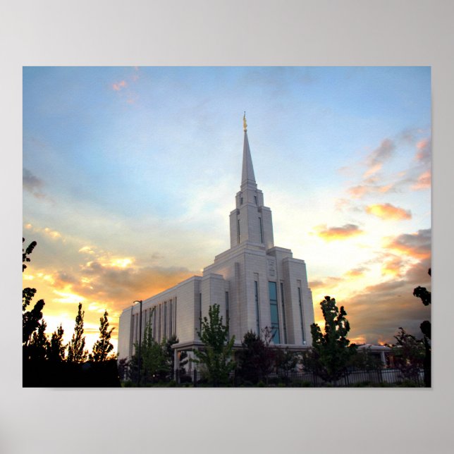 Oquirrh Mountain LDS tempel utah mormon solnedgång Poster (Framsidan)