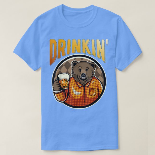 Ör Bod Grizzly Bear Drinkin' Beer Avslappnad Funny T Shirt (Design framsida)