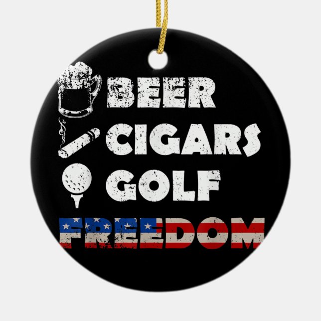 Ör Cigars Golf Freedom Smoker Drinker Golfer Julgransprydnad Keramik (Framsidan)