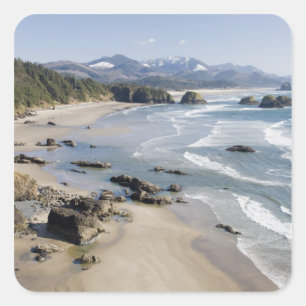 OR, Oregon-kusten, Ecola State Park, Crescent 2 Fyrkantigt Klistermärke