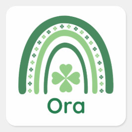 Ora Namn Klöver Boho Rainbow Fyrkantigt Klistermärke