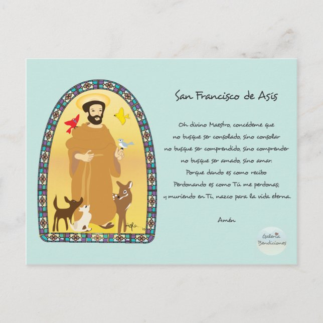 Oración San Francisco de Asís Vykort (Framsida)