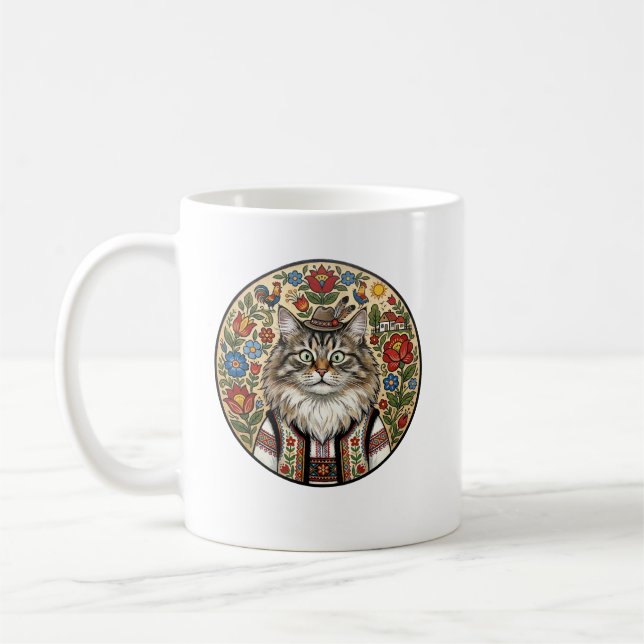 Oracle of Morning: Balkan Folk Art Siberian Cat Kaffemugg (Vänster)