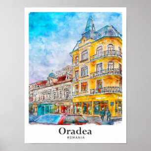 Oradea Rumänien Travel Watercolor Hand plockade Poster