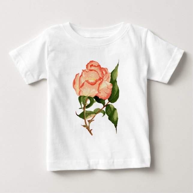 Oraeach-blomman rosa ros botanisk vattenfärg t shirt (Framsida)
