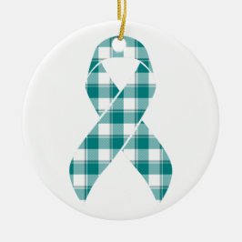 Oral Cancer Awareness Plaid Teal Ribbon Julgransprydnad Keramik