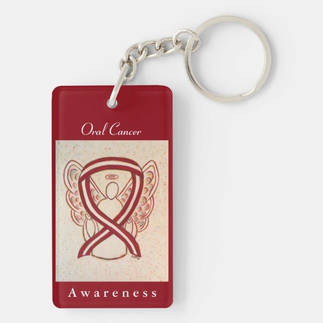 Oral Cancer Awareness Ribbon Angel Keychain (Baksidan)