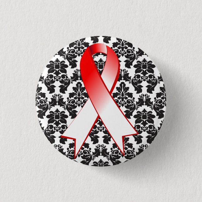 Oral Cancer Damask Red and White Ribbon Knapp (Framsida)