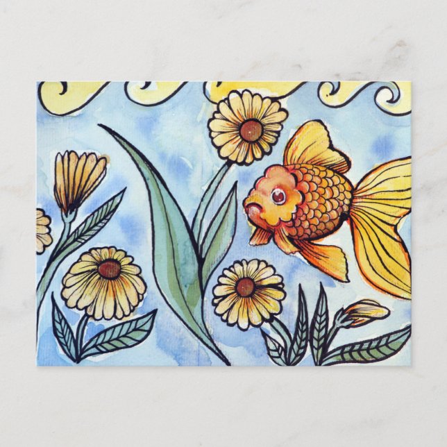 Oranda Fancy Goldfish Illustration                 Vykort (Framsida)