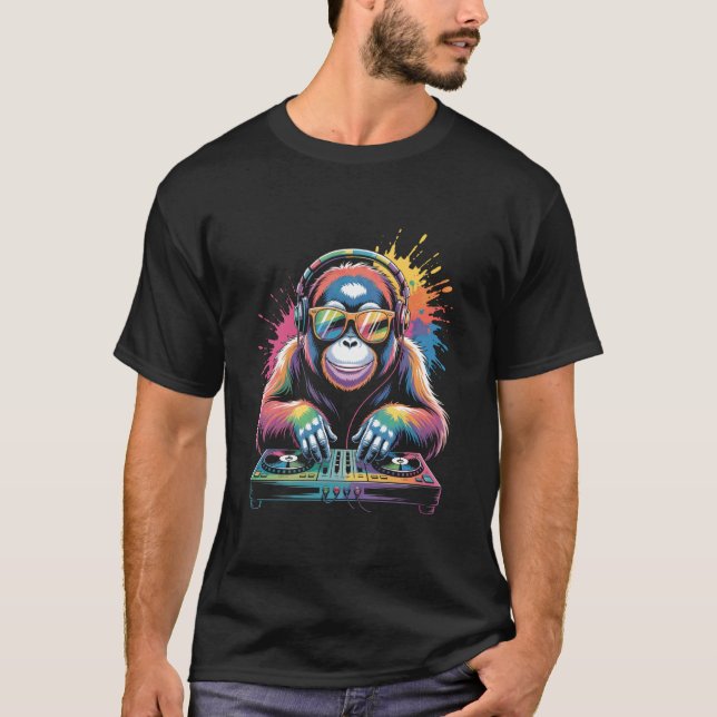 Orang Utan Apa DJ Turntables EDM Synthesizer Ra T Shirt (Framsida)