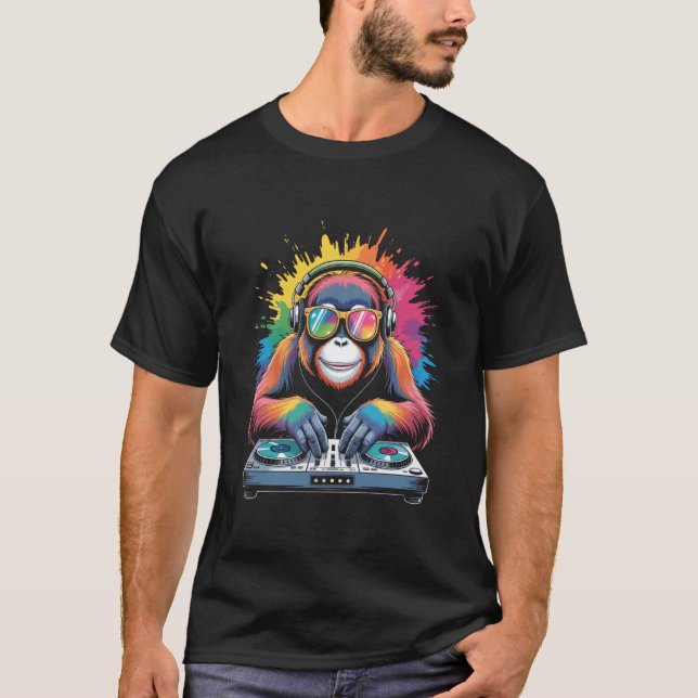 Orang Utan Apa DJ Turntables EDM Synthesizer Ra T Shirt (Framsida)