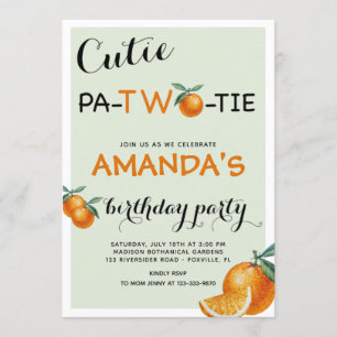 Orangar 2:a födelsedagen cutie pata-two-tie inbjudningar