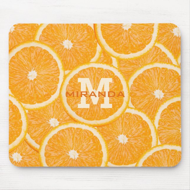 Orangar anpassningsbar monogram munsepad musmatta (Framsidan)