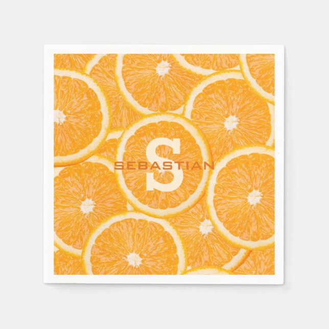Orangar anpassningsbar pappra blöjor i monogram pappersservett (Framsidan)