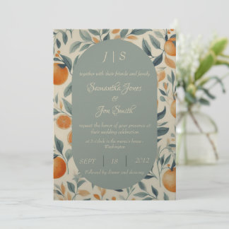 Orangar blommigt bröllopsinbjudan inbjudningar