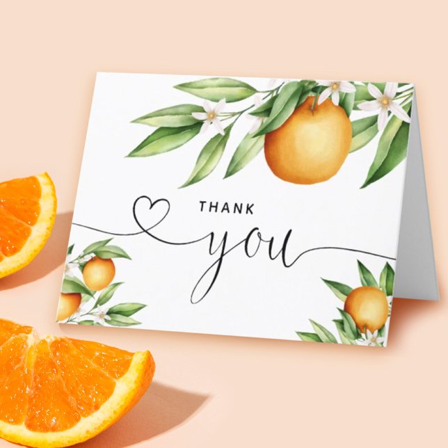 Orangar Blommigt Gren Hand Lettered Tack Kort (Skapare uppladdad)