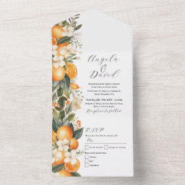 Orangar Blommigtar Fruit Wedding bjudande och OSA
