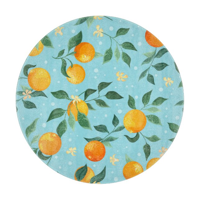 Orangar, blommor: textila sömlösa mönster. (Framsidan)