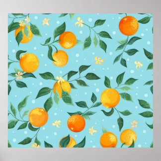 Orangar, blommor: textila sömlösa mönster. poster
