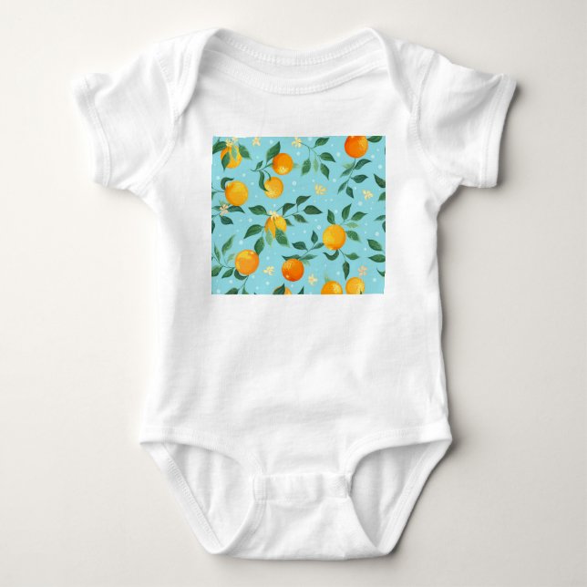 Orangar, blommor: textila sömlösa mönster. t shirt (Framsida)