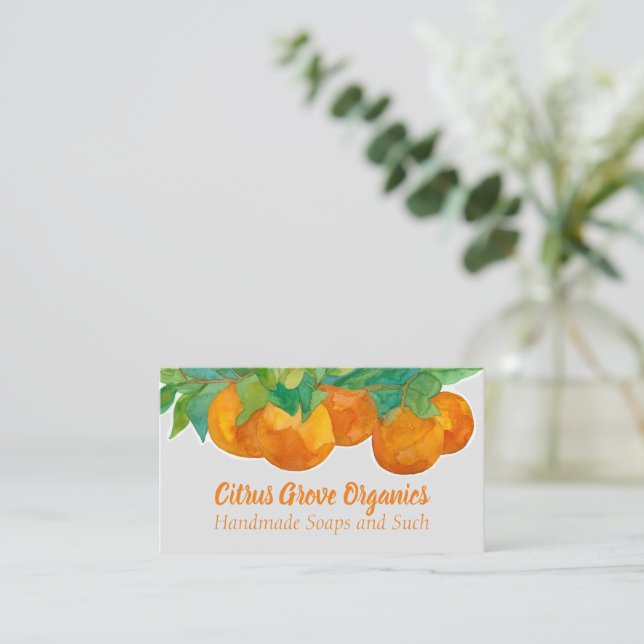 Orangar Citrus Fruit Watercolor Organics Visitkort (Stående Fram)