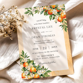 Orangar Citrus Fruits Greenery Orchard Bröllop Inbjudningar