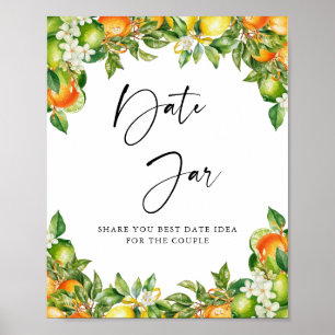 Orangar Citrus möhippa Datum Burk Spel Poster