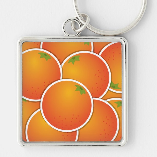 orangar för funky fyrkantig silverfärgad nyckelring (Framsidan)
