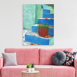 Orangar för grekiska vattenfärgsmålning i Trappor Canvastryck