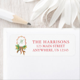 Orangar för vattenfärg Jul Play Bow Monogram Returadress Etikett