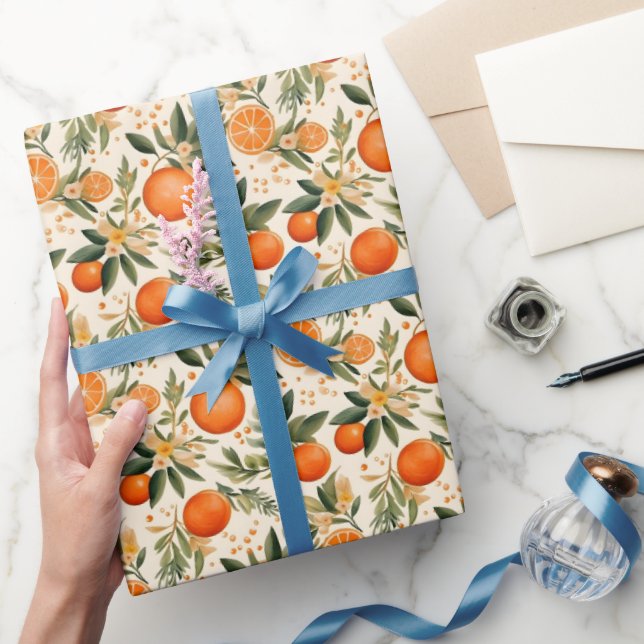 Orangar för vattenfärg och blommande Grenar Mönste Presentpapper (Gifting)