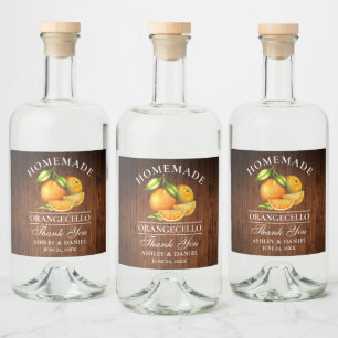 Orangar för vattenfärg Orangecello Bröllop Wood Spritflaskor Etikett
