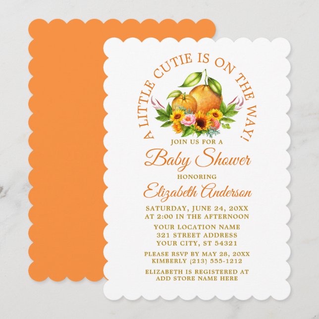 Orangar för vattenfärgning Blommigt A Little Cutie Inbjudningar (Fram/baksida)