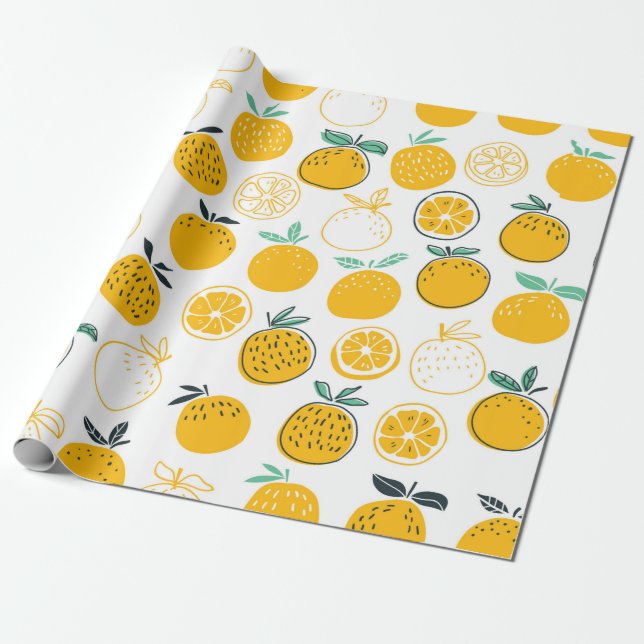 Orangar ger sömlös mönster presentpapper (Utrullad)