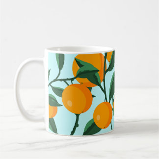 Orangar grenar, vintage av citrusfrukter. kaffemugg