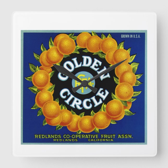 Orangar i gyllene cirkel fyrkantig klocka (Framsida)